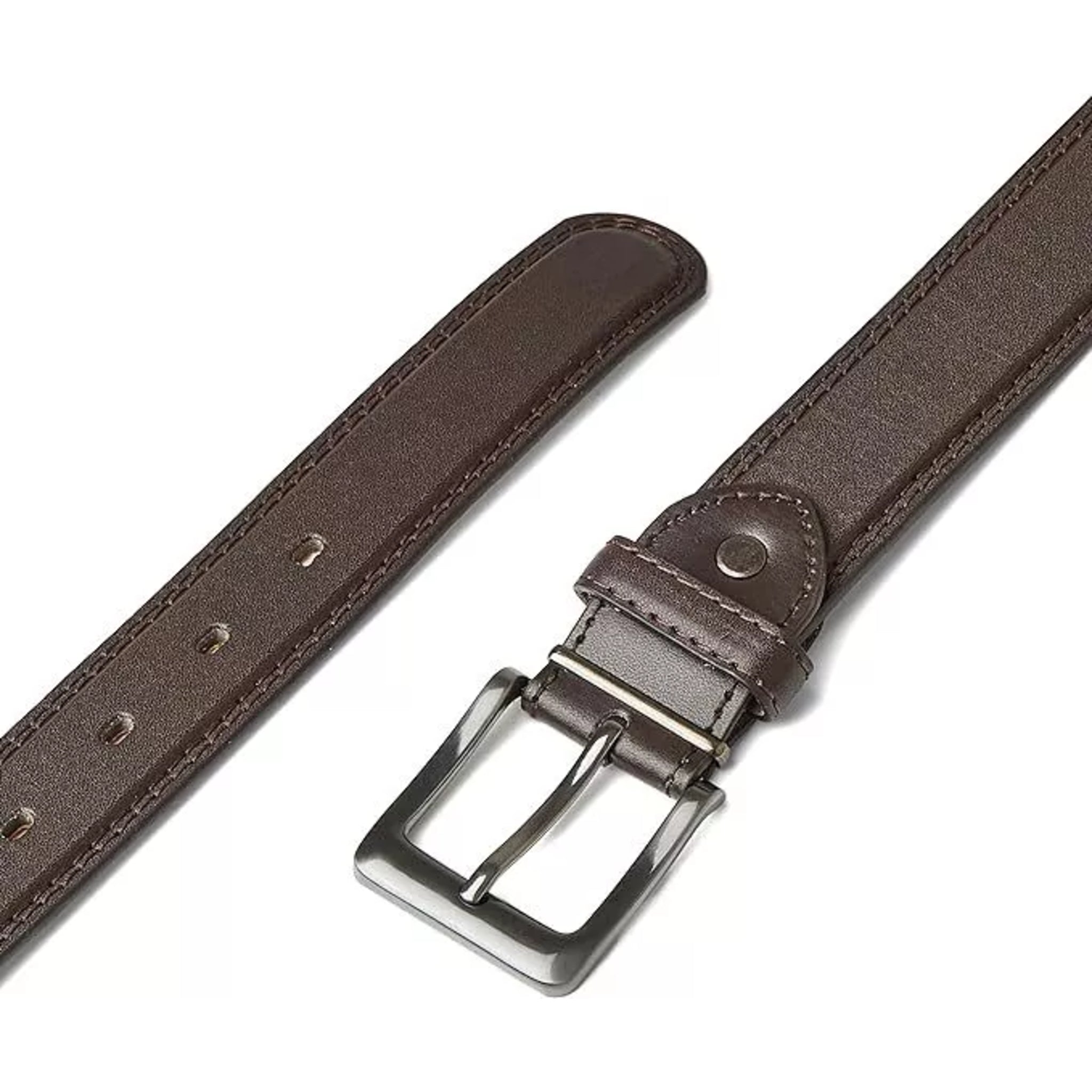 Men's high quality genuine brown leather belt 1.25 inch width with silver buckle